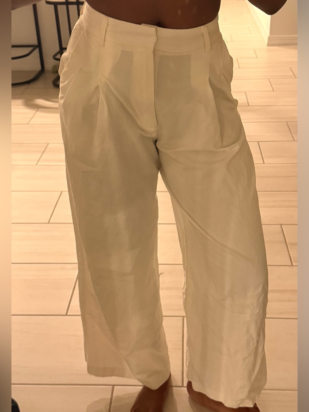 Zara Cream Wide-Leg High Waist Pleated Pants